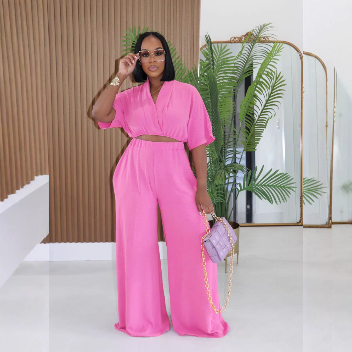 Women's High-waisted Wide-leg Pants Set