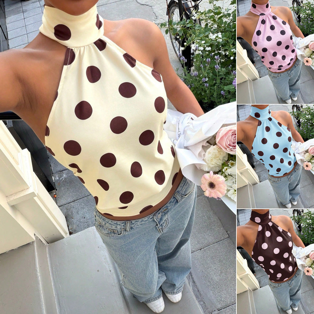 Polka-dot Printed Halterneck Vest For Women