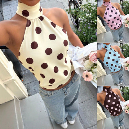 Polka-dot Printed Halterneck Vest For Women