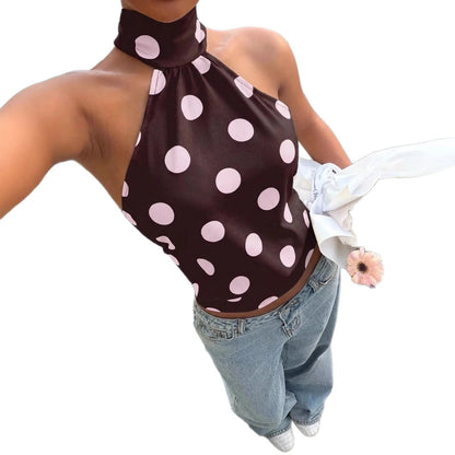 Polka-dot Printed Halterneck Vest For Women