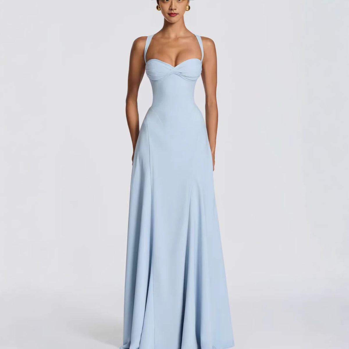 Womens Wide-Strap Knotted Waistline Long Dress