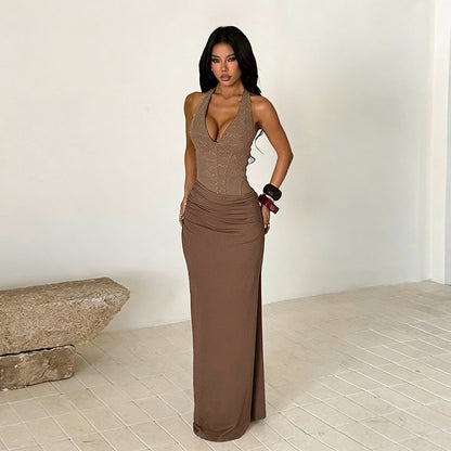 Halter Neck Chest-Hugging Dress, 2026 Summer New Sexy Bodycon Long Dress