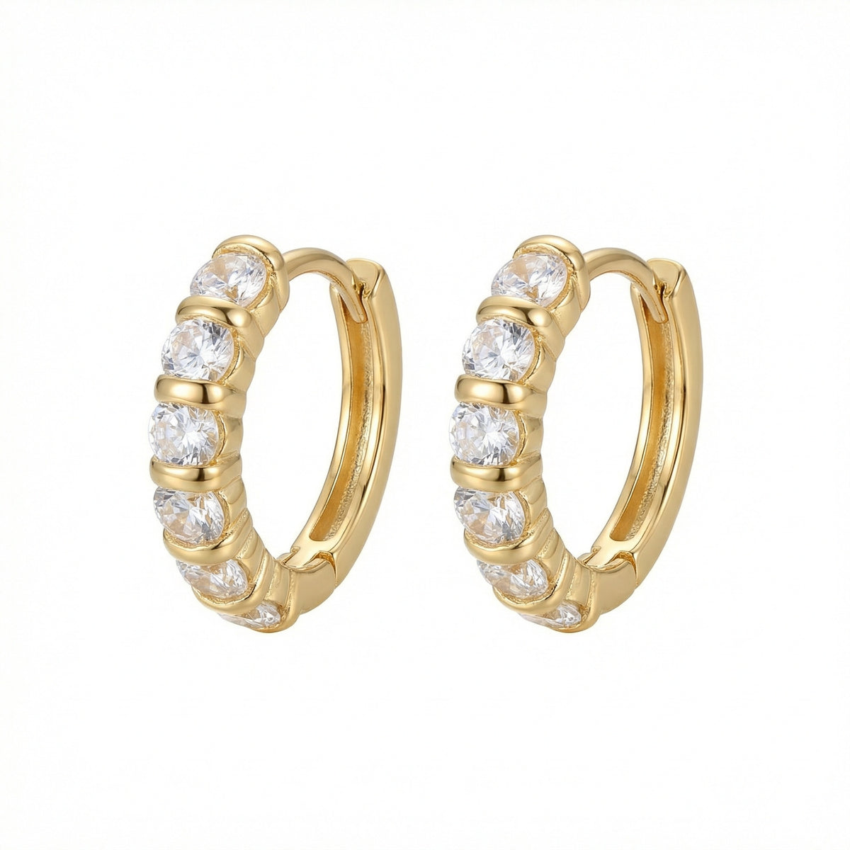 925 Sterling Silver Sparkling Cubic Zirconia Huggie Earrings with Radiant Metallic Finish for Women