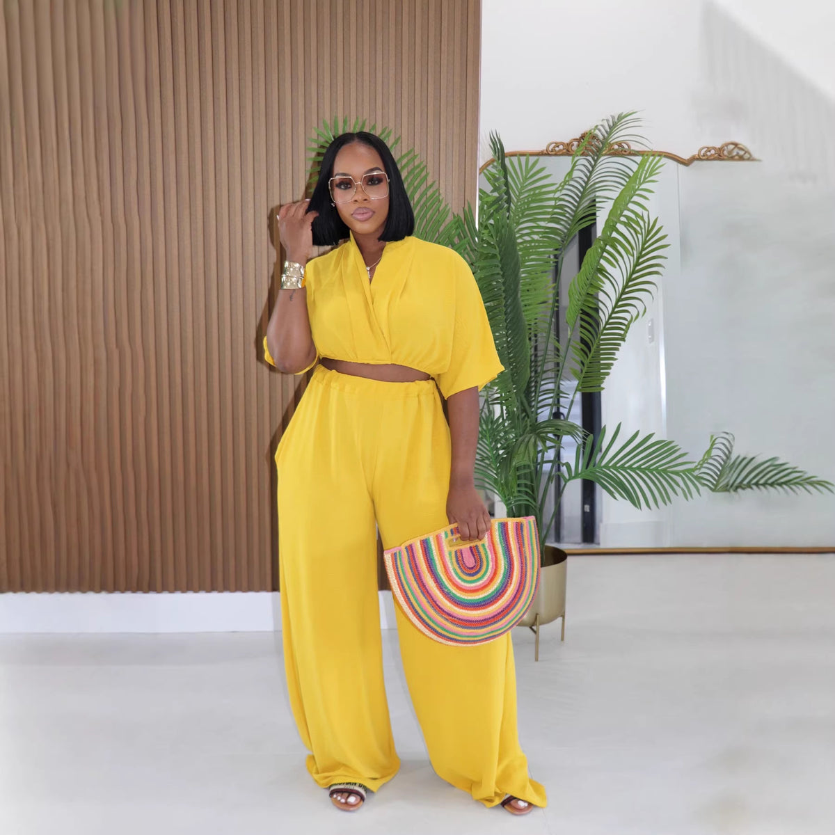 Women's High-waisted Wide-leg Pants Set