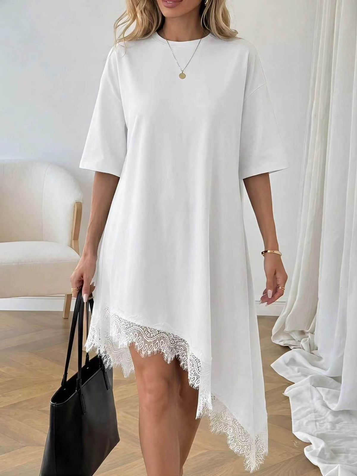 Women's Casual Solid Color Sexy Lace Trim Dress