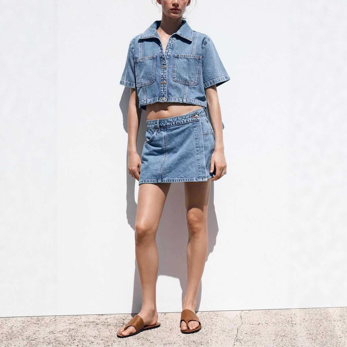 Women's Loose And Comfortable Denim Shirt-Dress And Pants Set