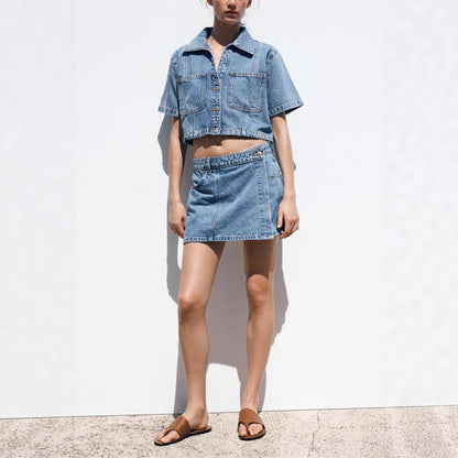 Women's Loose And Comfortable Denim Shirt-Dress And Pants Set