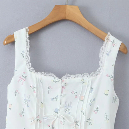 Lace-spliced Square-neck Slip Dress For Women
