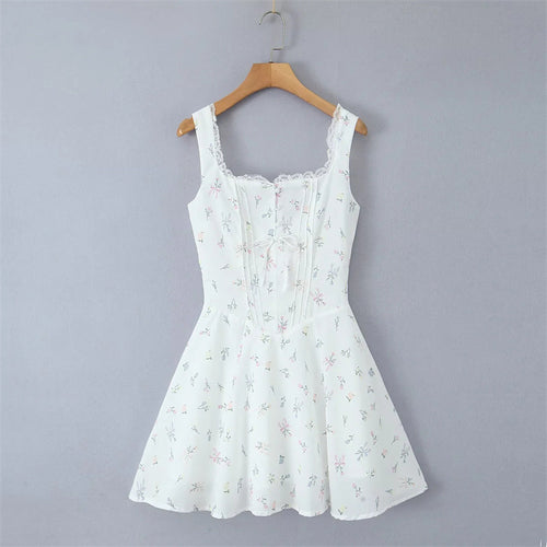 Lace-spliced Square-neck Slip Dress For Women
