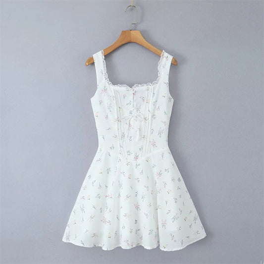 Lace-spliced Square-neck Slip Dress For Women