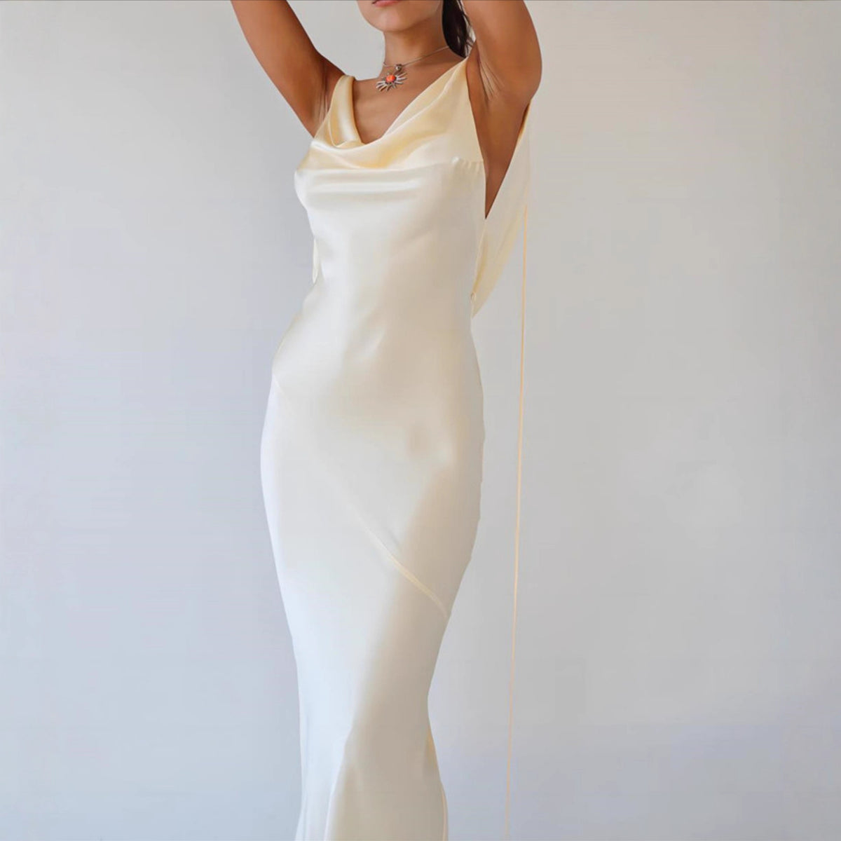 Champagne Acetate Satin Casual Dress For Women