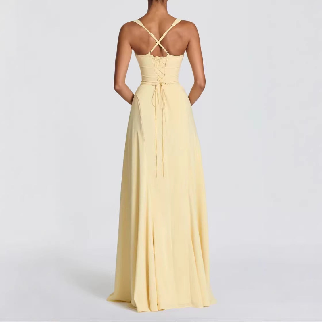 Womens Wide-Strap Knotted Waistline Long Dress