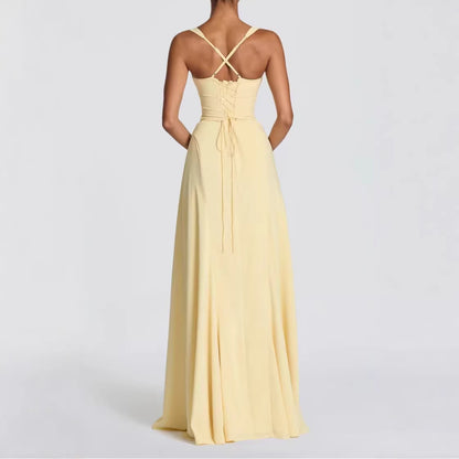Womens Wide-Strap Knotted Waistline Long Dress