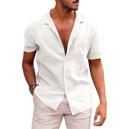 Solid-color Loose-fit Linen Shirt For Men