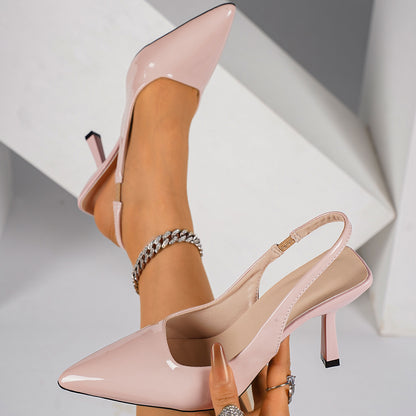 Elegant Pointed-Toe Shallow-Mouth Stiletto Heel Open-Back Closed-Toe High Heels