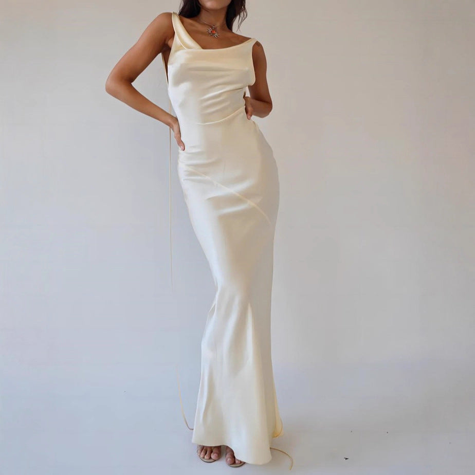 Champagne Acetate Satin Casual Dress For Women