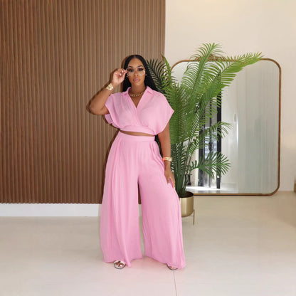 Women's High-waisted Wide-leg Pants Set