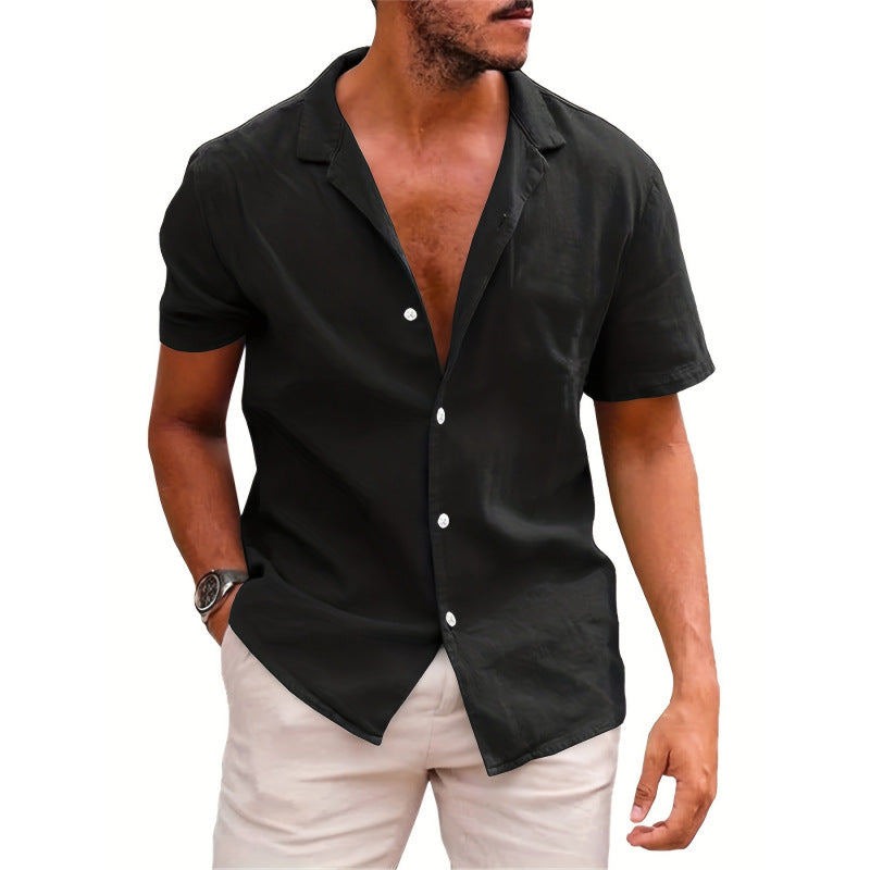 Solid-color Loose-fit Linen Shirt For Men
