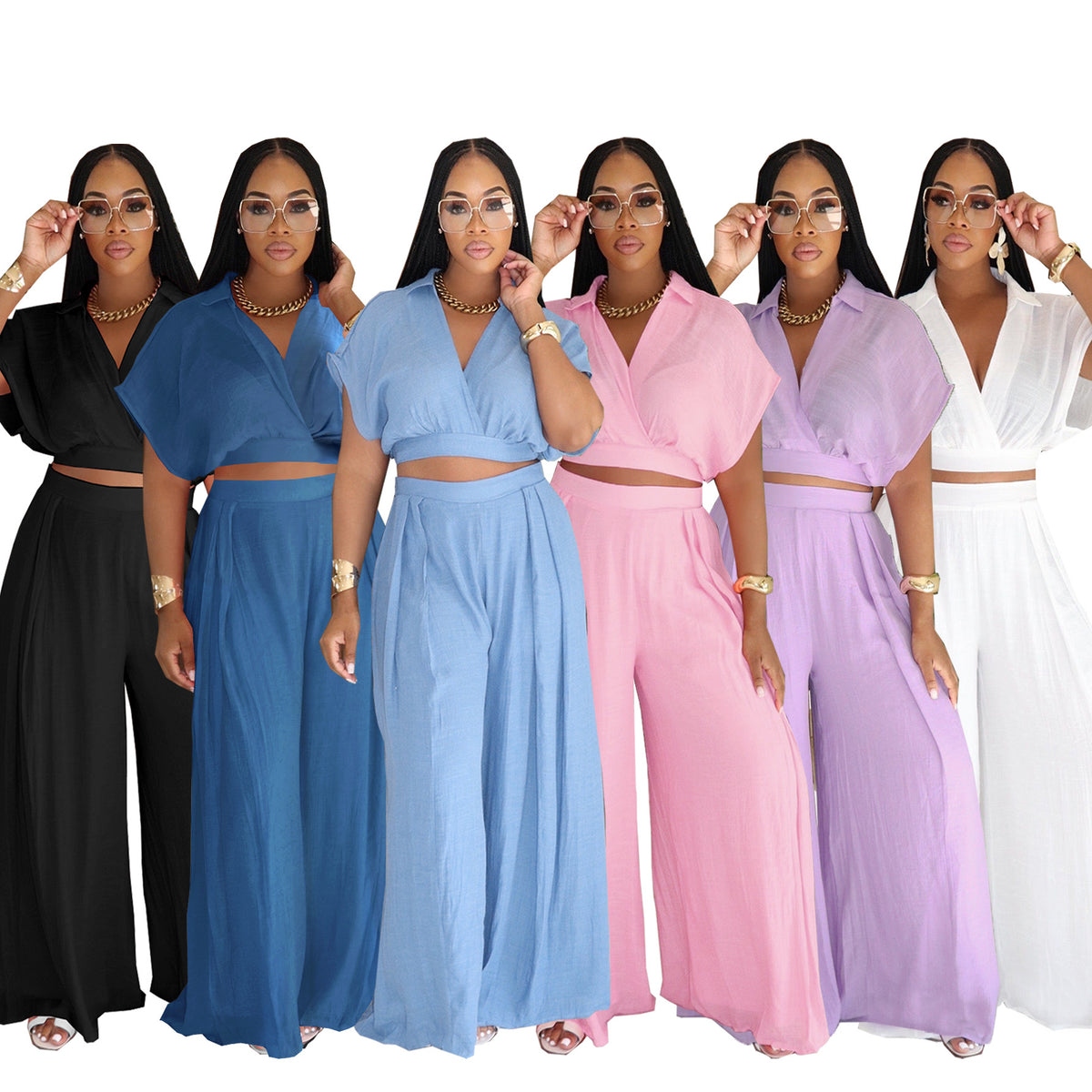 Women's High-waisted Wide-leg Pants Set
