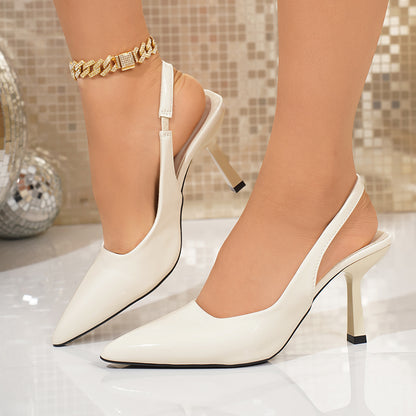 Elegant Pointed-Toe Shallow-Mouth Stiletto Heel Open-Back Closed-Toe High Heels