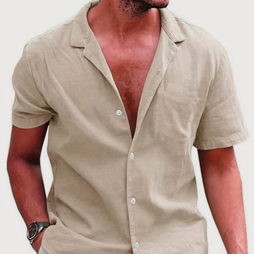 Solid-color Loose-fit Linen Shirt For Men