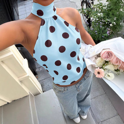 Polka-dot Printed Halterneck Vest For Women