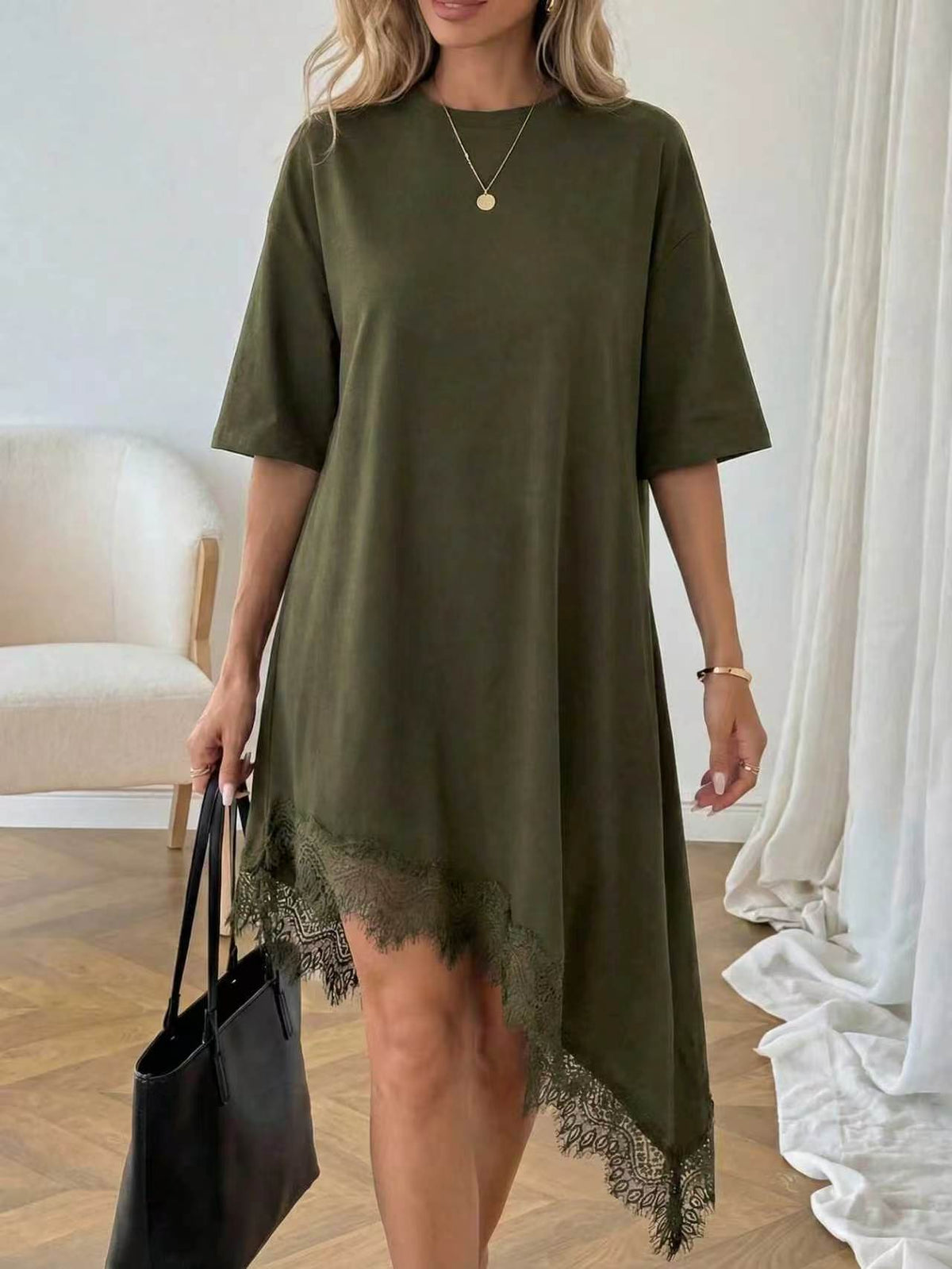 Women's Casual Solid Color Sexy Lace Trim Dress