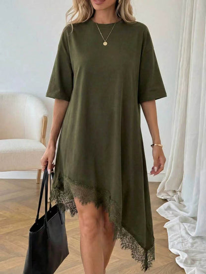 Women's Casual Solid Color Sexy Lace Trim Dress