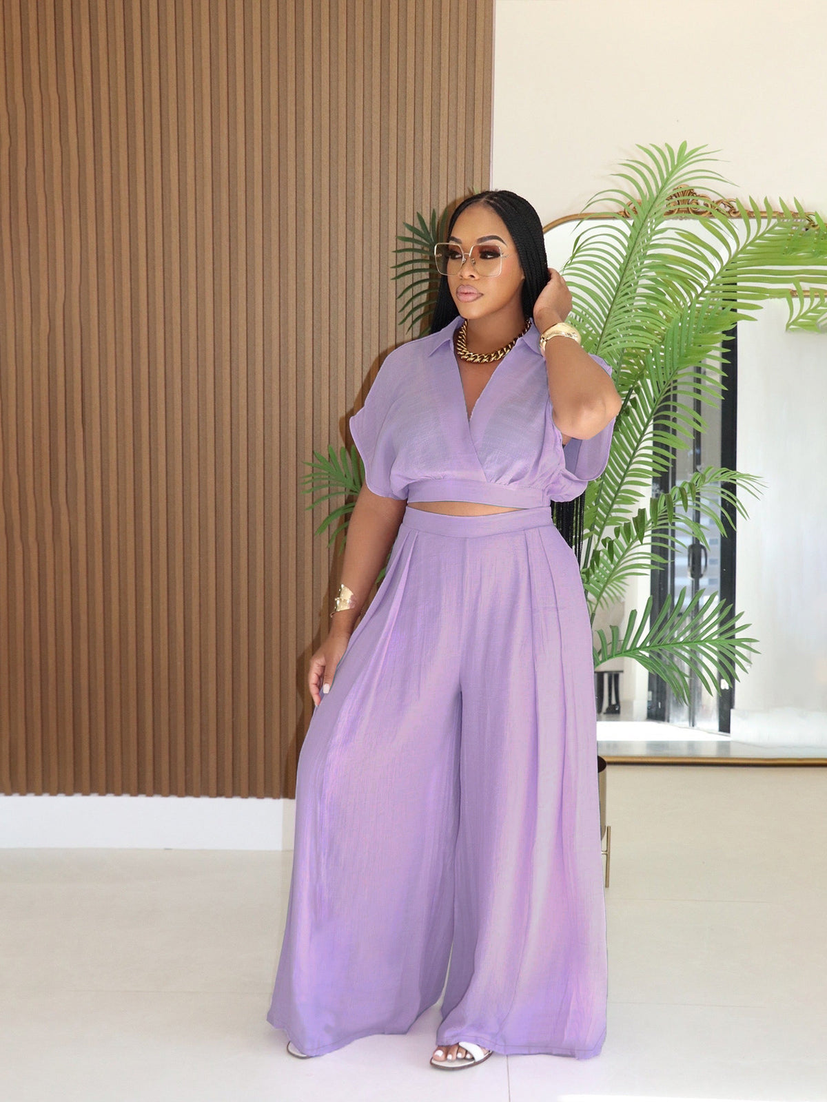 Women's High-waisted Wide-leg Pants Set