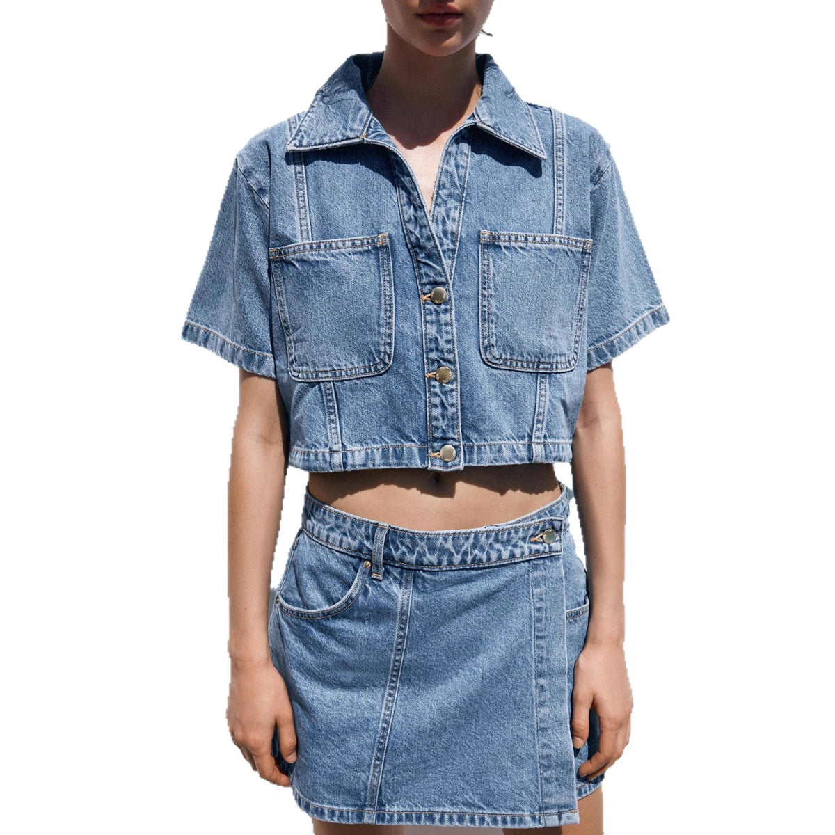 Women's Loose And Comfortable Denim Shirt-Dress And Pants Set