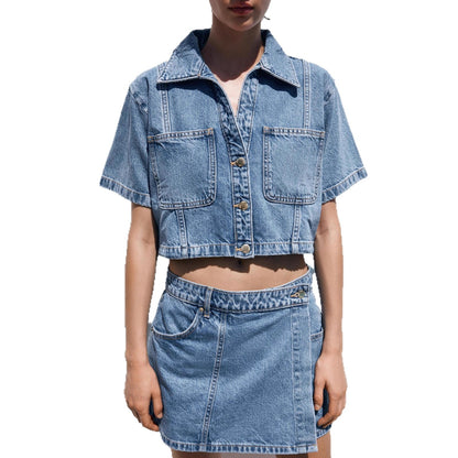 Women's Loose And Comfortable Denim Shirt-Dress And Pants Set