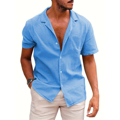 Solid-color Loose-fit Linen Shirt For Men