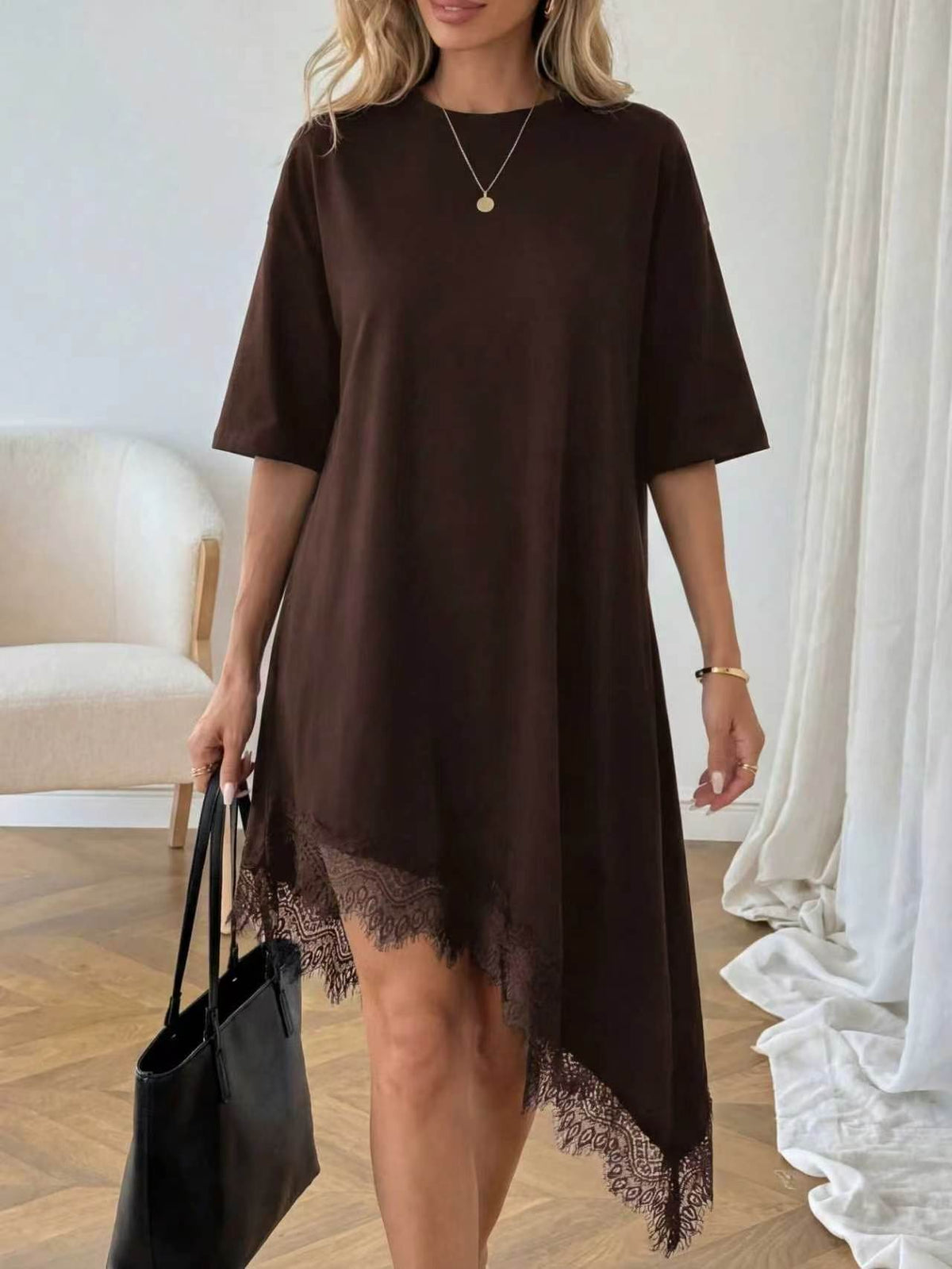 Women's Casual Solid Color Sexy Lace Trim Dress