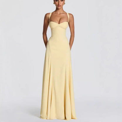 Womens Wide-Strap Knotted Waistline Long Dress