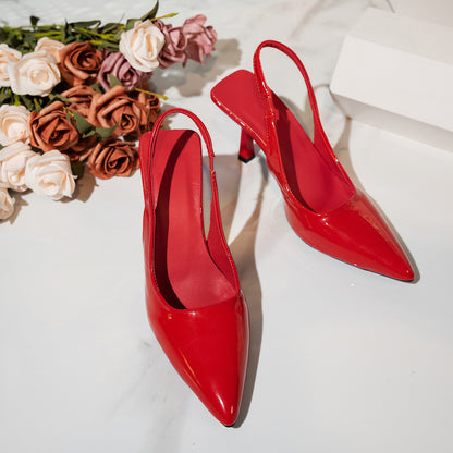 Elegant Pointed-Toe Shallow-Mouth Stiletto Heel Open-Back Closed-Toe High Heels