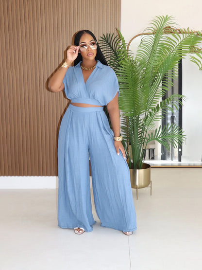 Women's High-waisted Wide-leg Pants Set