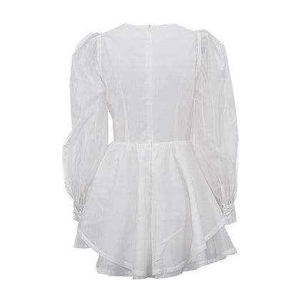 White Corset Puff Sleeve Mini Dress