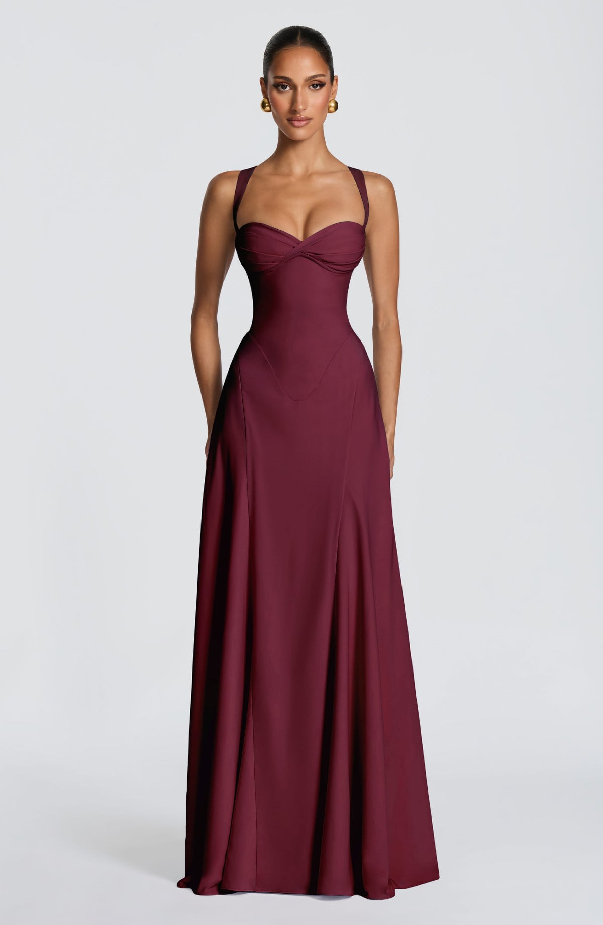 Womens Wide-Strap Knotted Waistline Long Dress