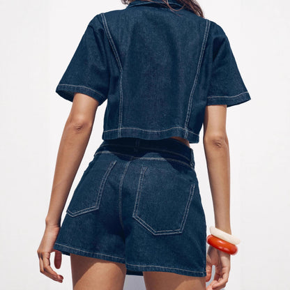 Women's Loose And Comfortable Denim Shirt-Dress And Pants Set