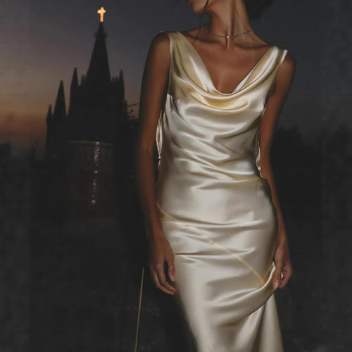 Champagne Acetate Satin Casual Dress For Women