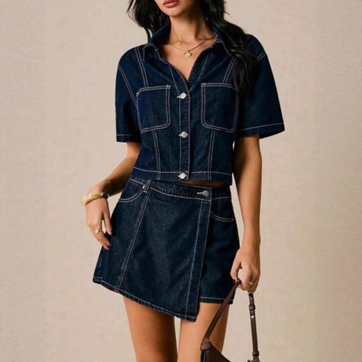 Women's Loose And Comfortable Denim Shirt-Dress And Pants Set
