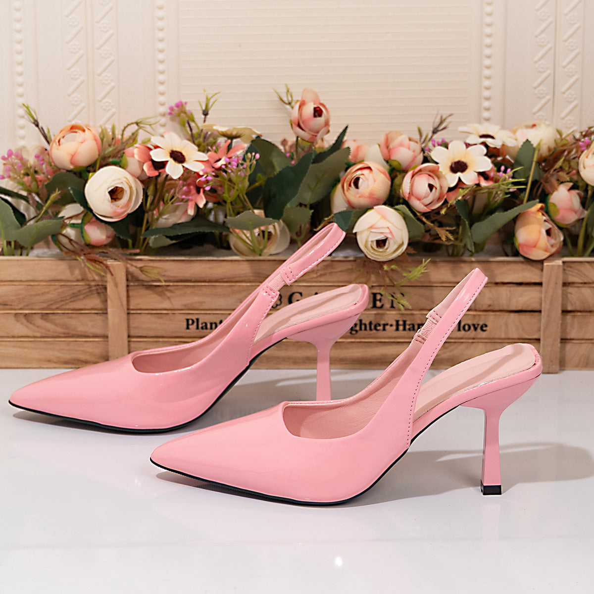 Elegant Pointed-Toe Shallow-Mouth Stiletto Heel Open-Back Closed-Toe High Heels